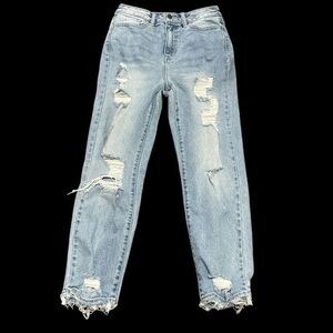Disclosed Distressed Cropped High Waist Blue Jeans STYLE# WV76792S-LT Sz 5 / 27
